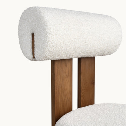 Bouclé Dining Chair with Walnut Oak Frame