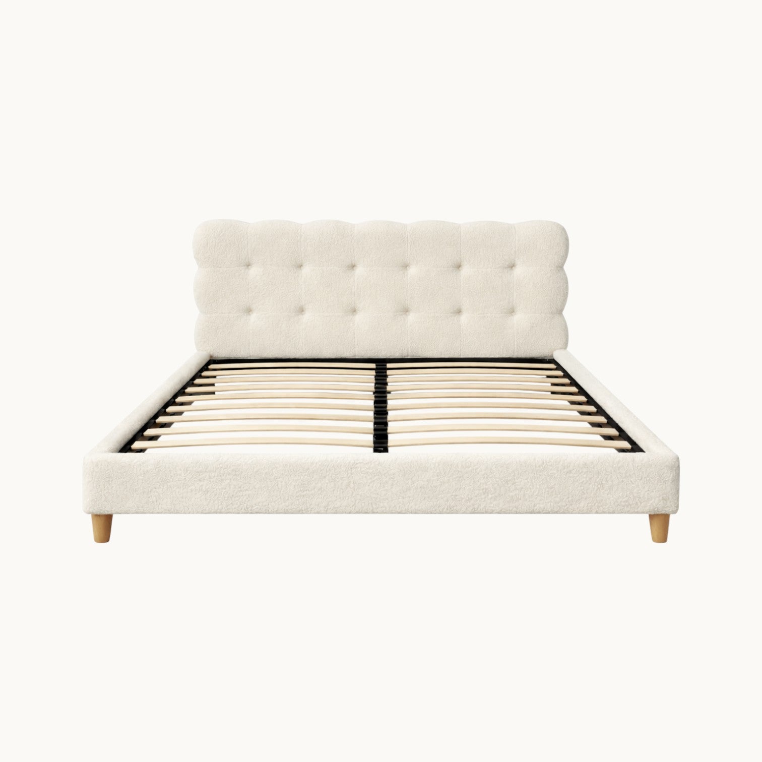 Bouclé Upholstered Bed Frame – Soft Ivory
