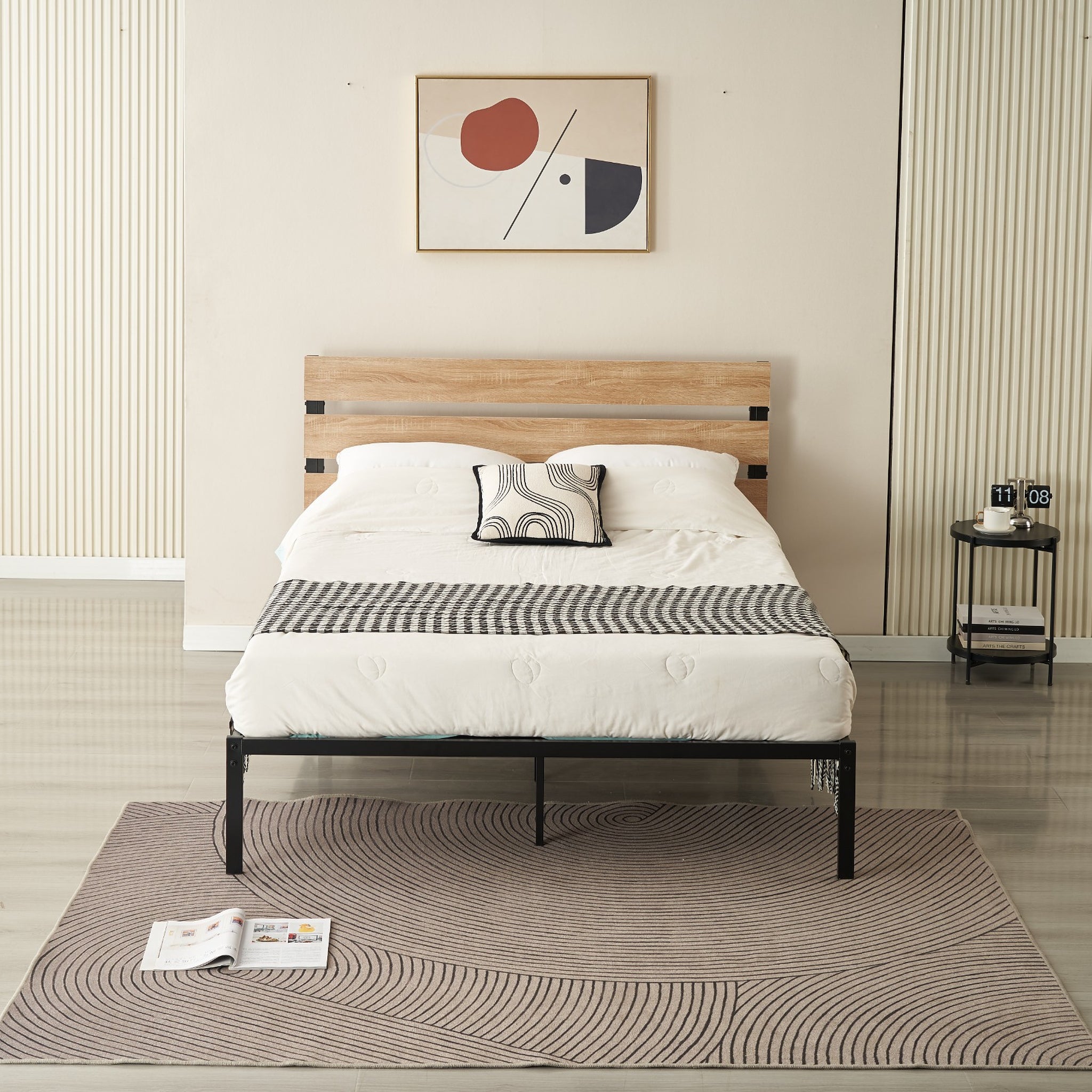 Cole Timber & Black Steel Platform Bed Frame