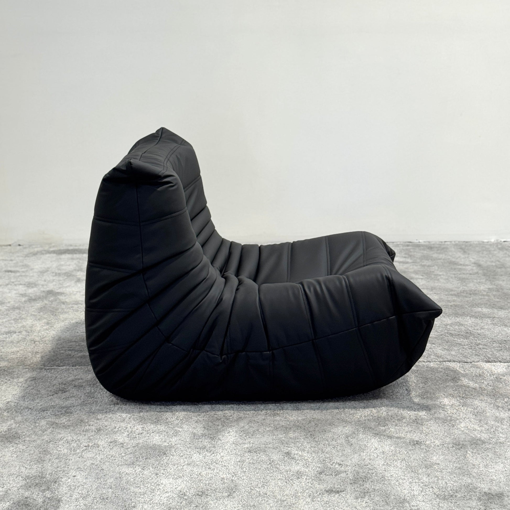 Moora Furniture | Jet Black Vegan Leather Bean Bag Chair - Sleek Modern Design