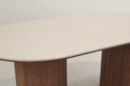 Oval Sintered Stone Dining Table with Double Pedestal Base