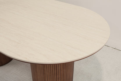 Oval Sintered Stone Dining Table with Double Pedestal Base
