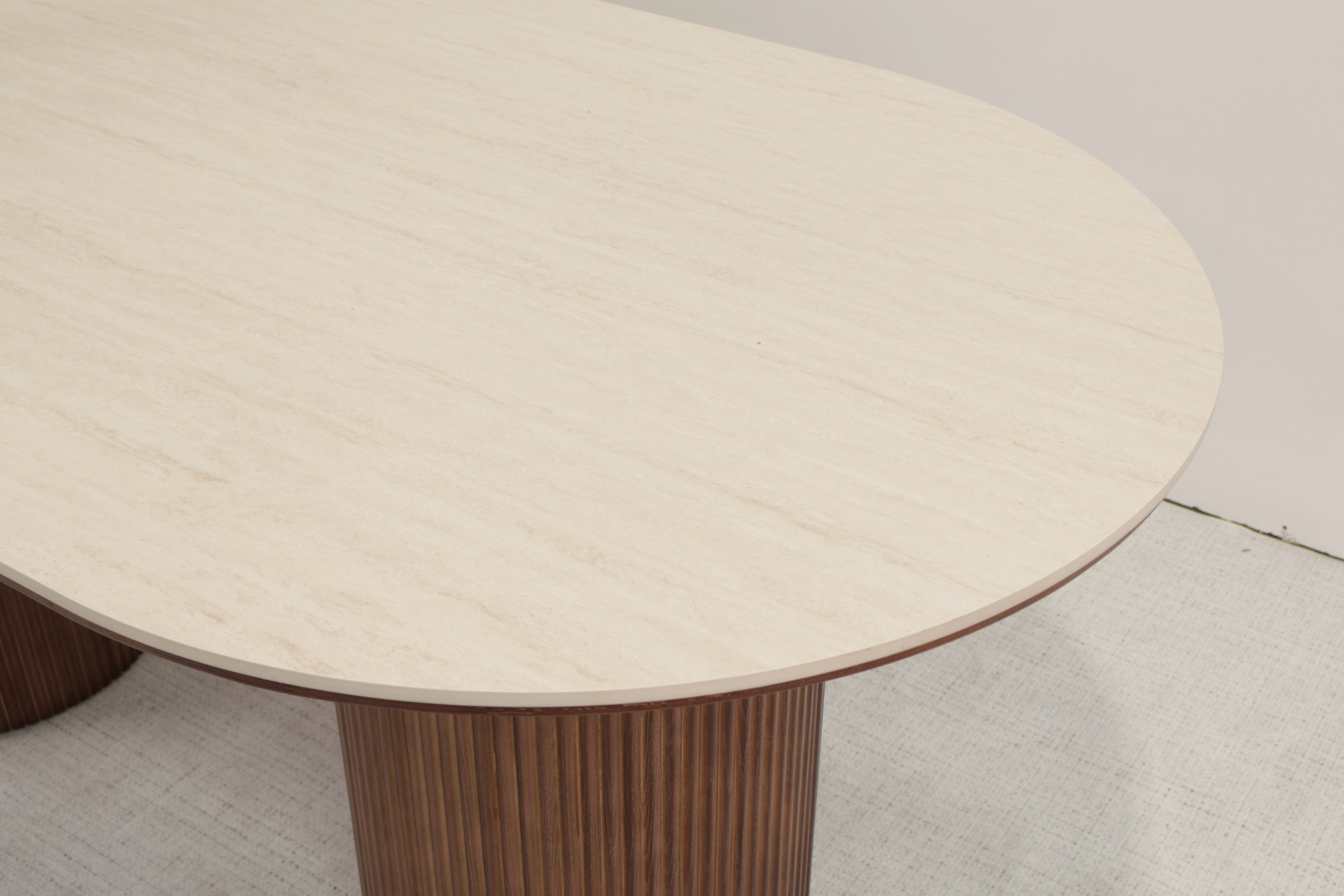 Oval Sintered Stone Dining Table with Double Pedestal Base
