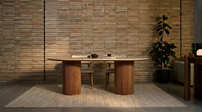 Oval Sintered Stone Dining Table with Double Pedestal Base