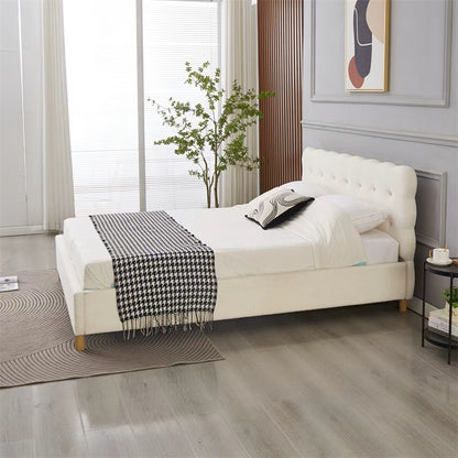 Moora Bouclé Upholstered Bed Frame – Cream White