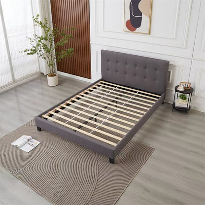 Moora Charcoal Grey Upholstered Bed Frame – Tufted Headboard