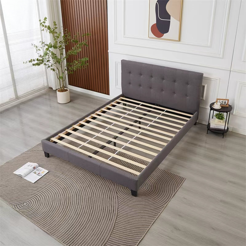 Moora Charcoal Grey Upholstered Bed Frame – Tufted Headboard