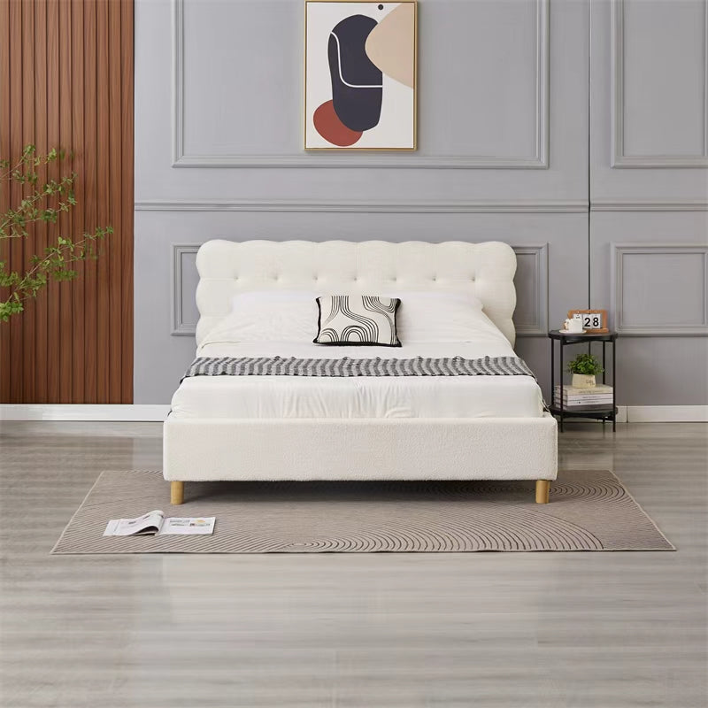Moora Bouclé Upholstered Bed Frame – Cream White
