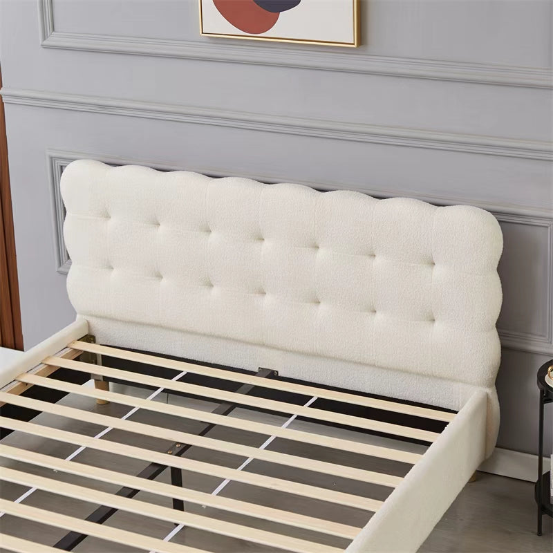 Moora Bouclé Upholstered Bed Frame – Cream White