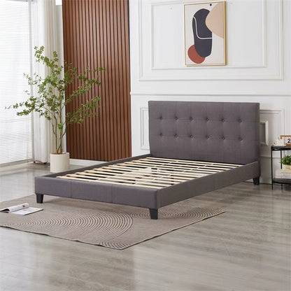 Moora Charcoal Grey Upholstered Bed Frame – Tufted Headboard