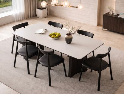 Matte White Sintered Stone Dining Table – Black Solid Wood Frame
