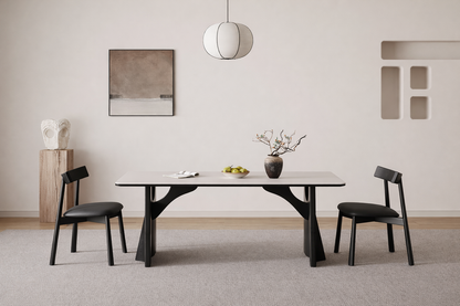 Matte White Sintered Stone Dining Table – Black Solid Wood Frame