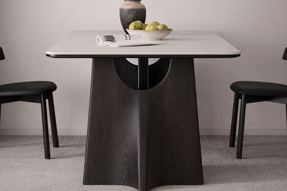 Matte White Sintered Stone Dining Table – Black Solid Wood Frame