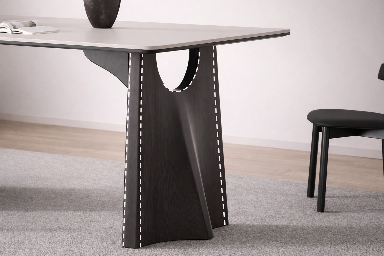 Matte White Sintered Stone Dining Table – Black Solid Wood Frame