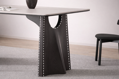 Matte White Sintered Stone Dining Table – Black Solid Wood Frame