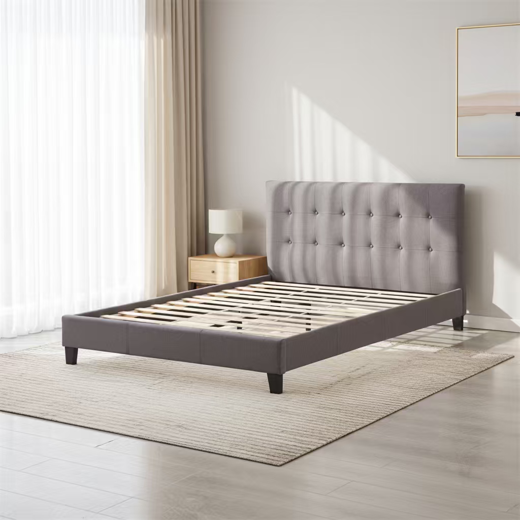 Moora Charcoal Grey Upholstered Bed Frame – Tufted Headboard