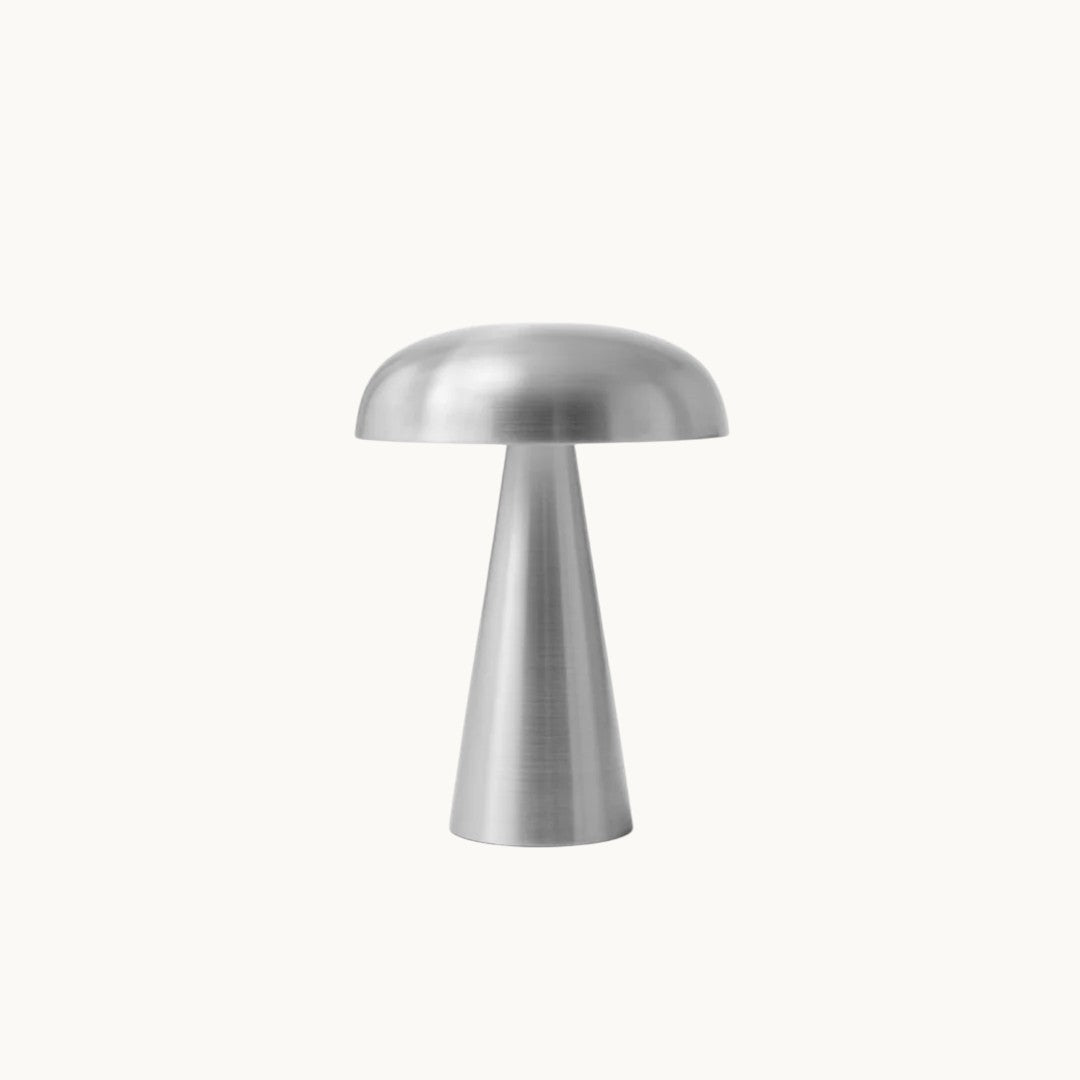 Brushed Metal Mushroom Lamp | Minimalist Rechargeable Touch Light