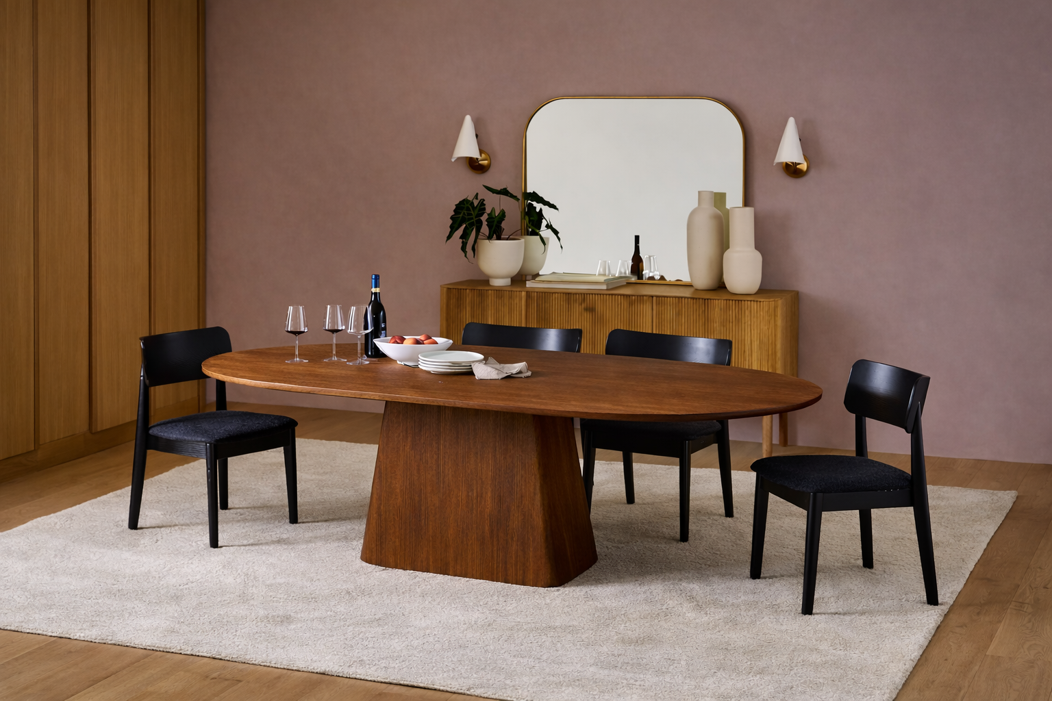 Oval Walnut Dining Table with Pedestal Base