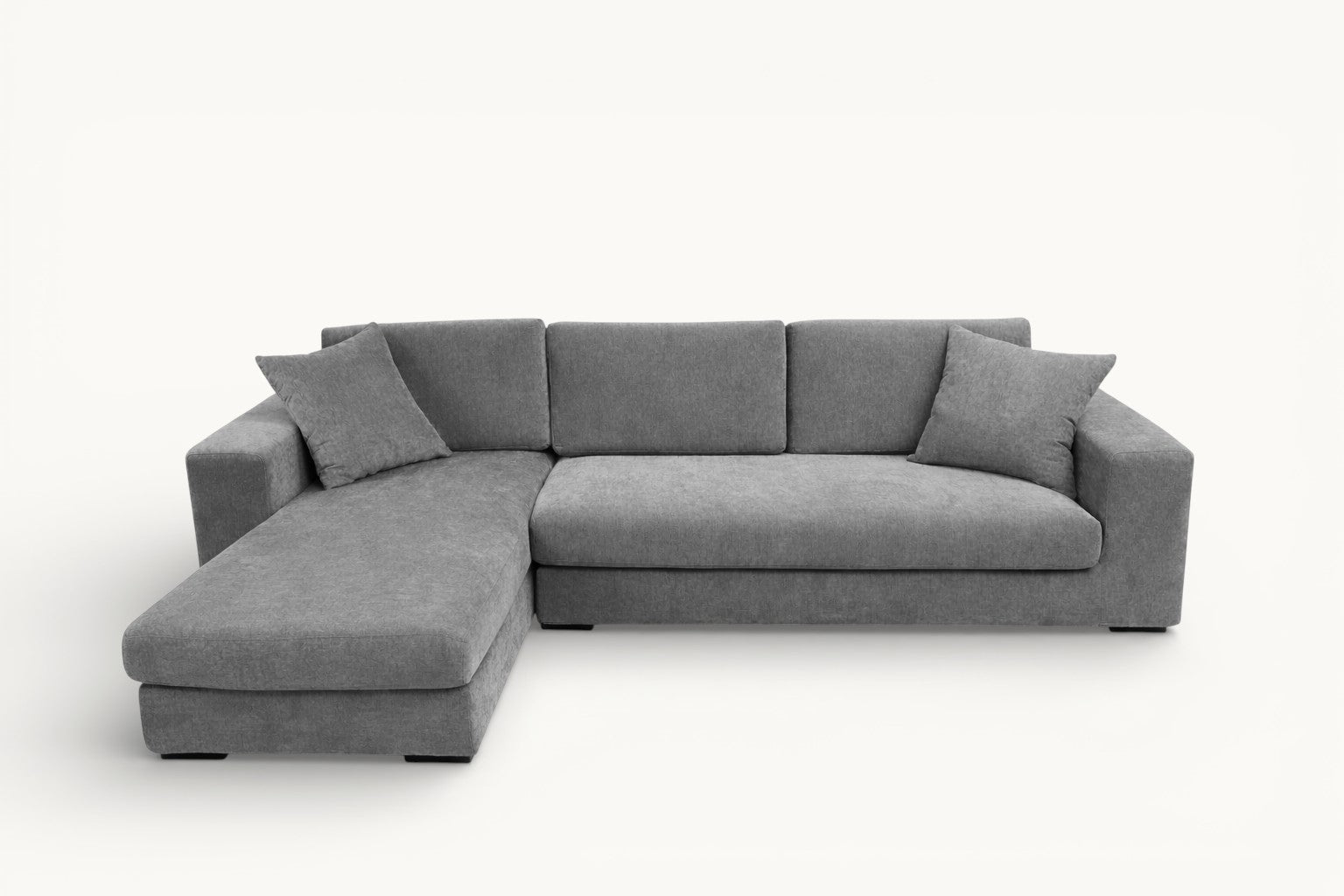 L-Shaped Fabric Sofa with Chaise – Soft Grey