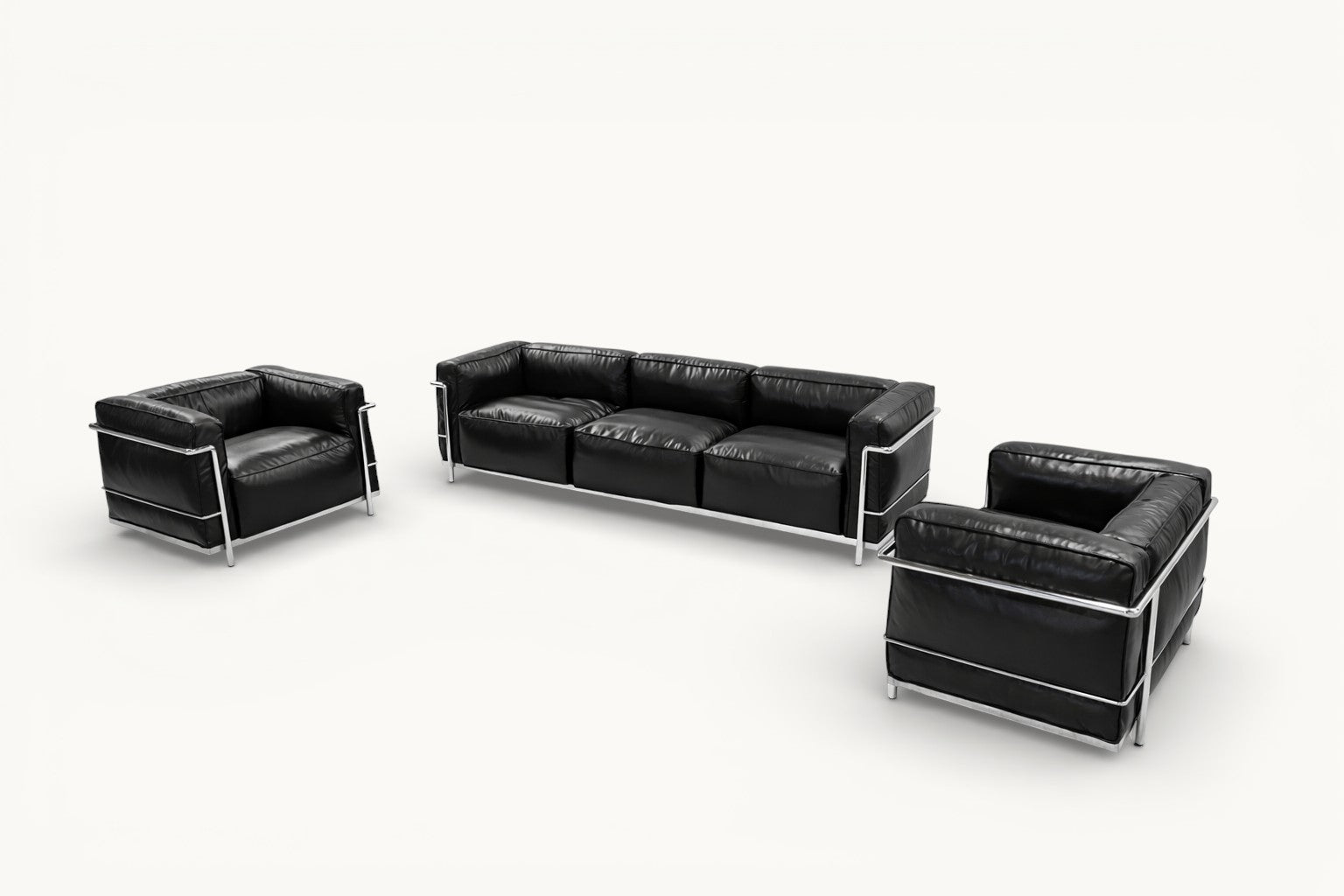 Black Leather Modular Sofa with Steel Frame