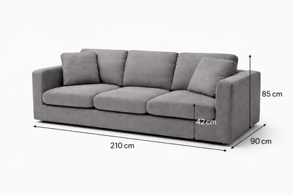 Modern Grey 3-Seater Sofa – Minimalist Fabric Couch