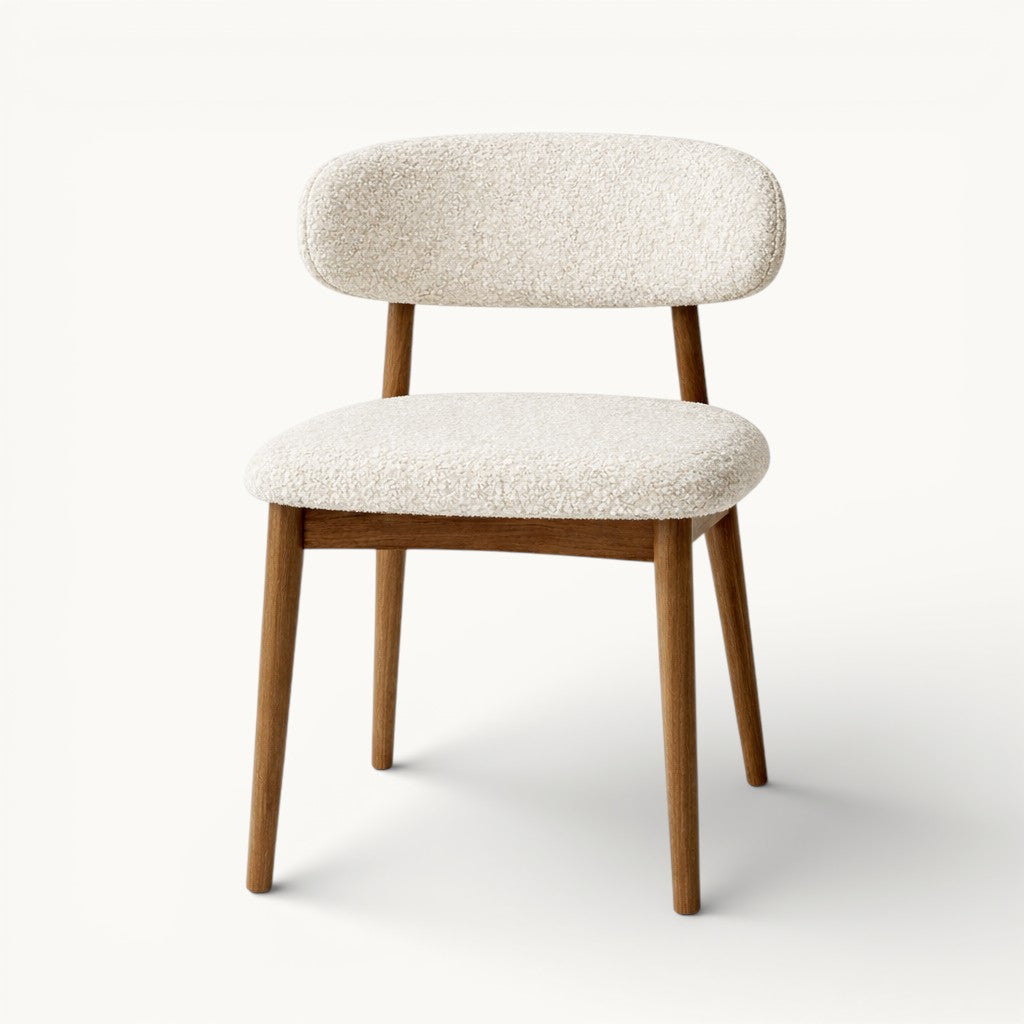 Walnut Solid Wood Dining Chair with White Microfiber Leather