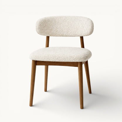 Walnut Solid Wood Dining Chair with White Microfiber Leather