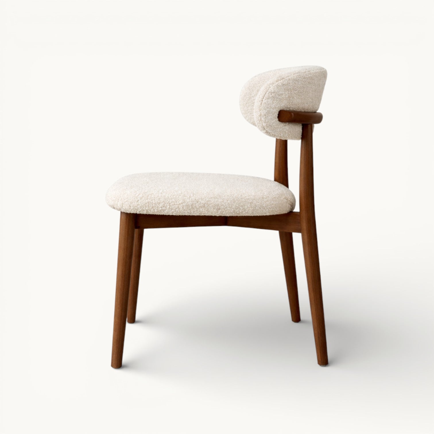Walnut Solid Wood Dining Chair with White Microfiber Leather