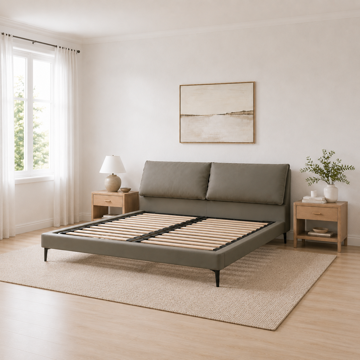 Moora Leather Upholstered Bed Frame | Feather-Filled Headboard