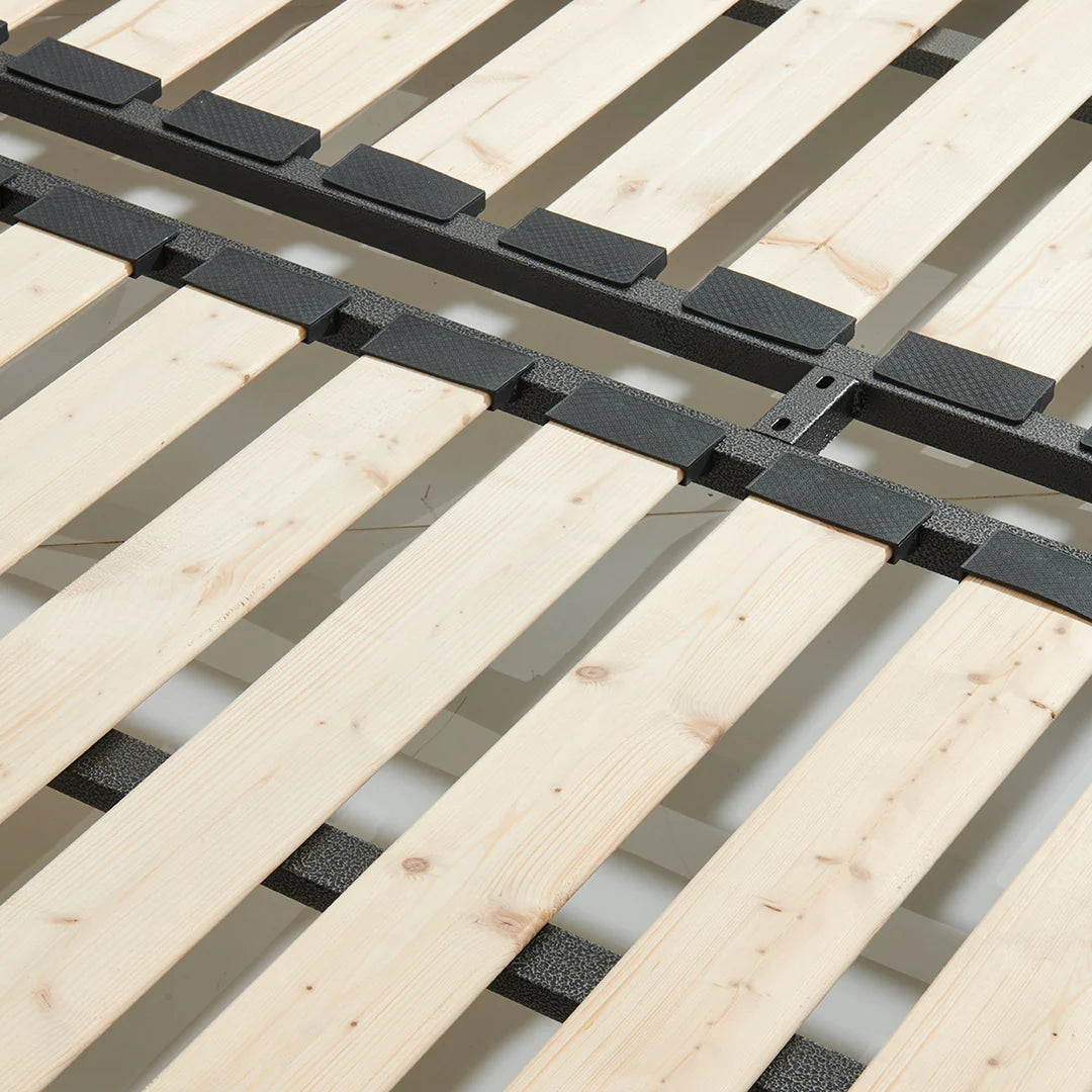 Upholstered Leather Bed Frame with Feather-Filled Headboard